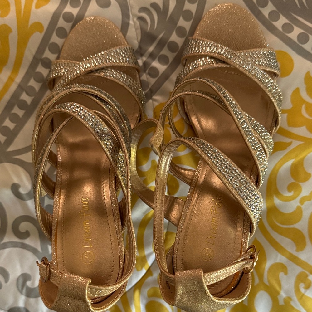 Dream Pairs Glittering Gold Strappy Heels